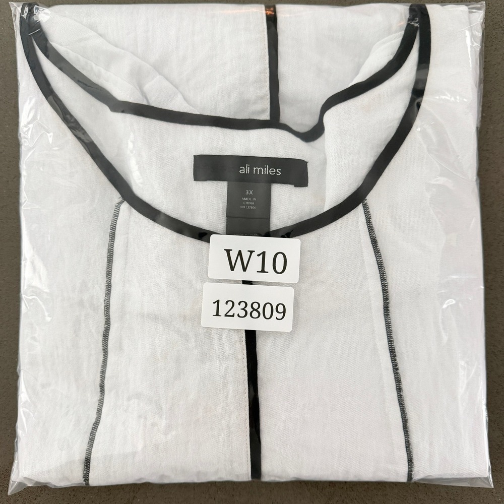 Ali Miles Contrast Trim Sharkbite Hem Tunic 3X White Black Lagenlook Art to Wear - Picture 8 of 9